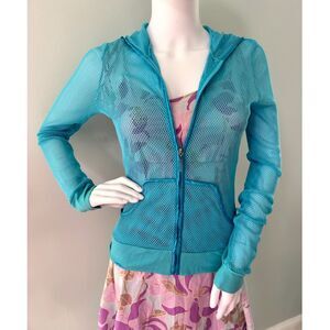Y2k Victoria's Secret Neon Blue Full Zip Mesh Track Jacket Clubwear Rave size S